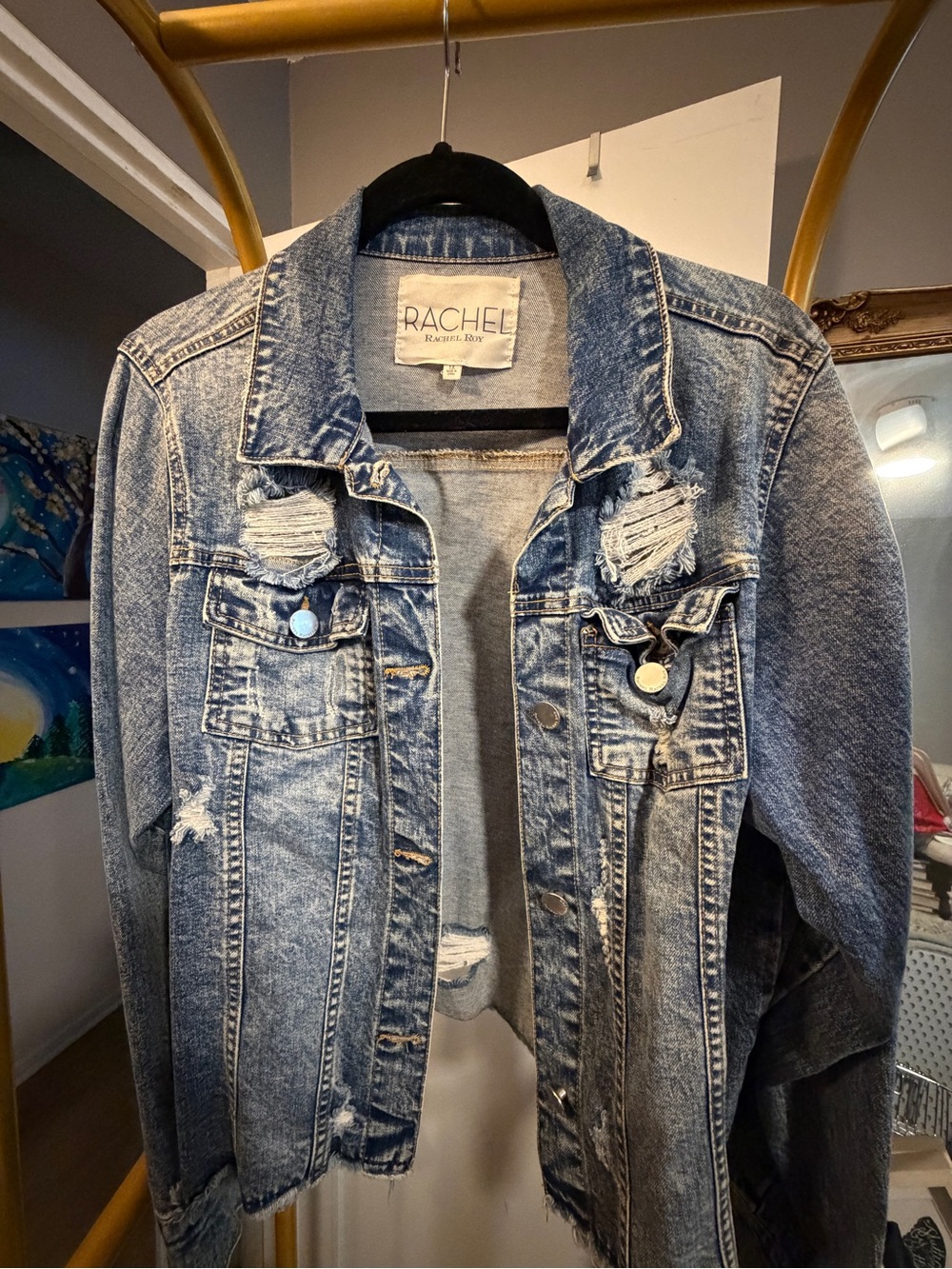 RACHEL Rachel Roy Distressed Light Blue Denim Jacket